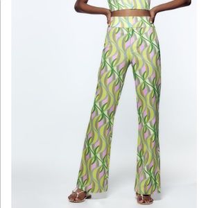 Bottoms Retro ZARA Print Linen Blend Flared Pant 2 Piece Co ord Set